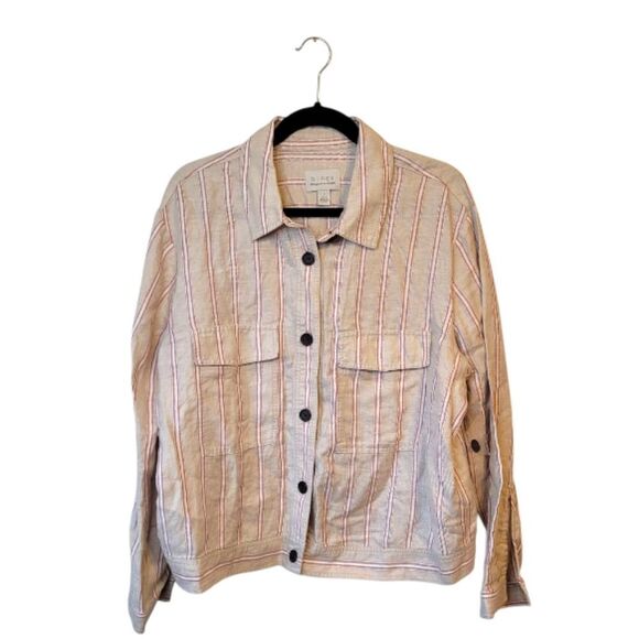 Hinge Nordstrom Light Beige Striped Linen Blend Casual Jacket Size 1 - Picture 1 of 7